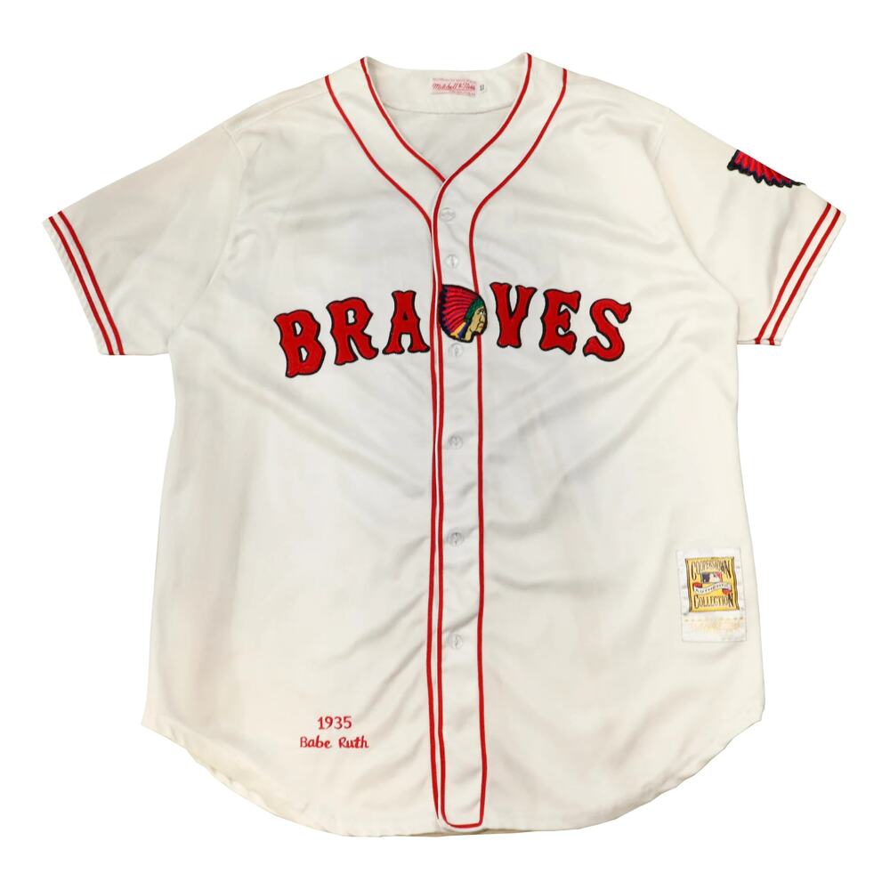 Vintage 1935 Babe Ruth Braves Baseball Jersey White/Red Size 50 MItchell Ness
